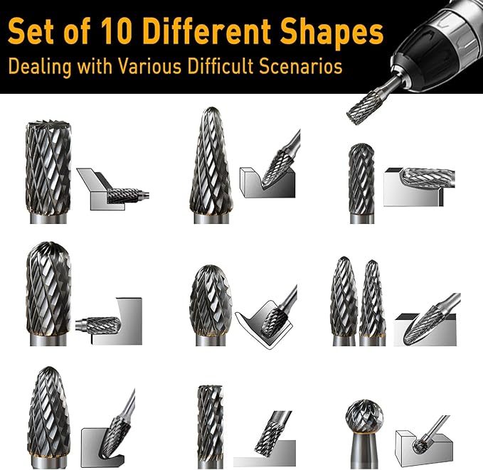 1/4 Carbide Burr Set 1/4 Shank w/Big Beech Holder Die Grinder Bits Drill Bits Grinding Bits for Metal Rotary Tool Attachment Accessories Rasp Weld Wood Stone for Milwaukee Dewalt, FO-5