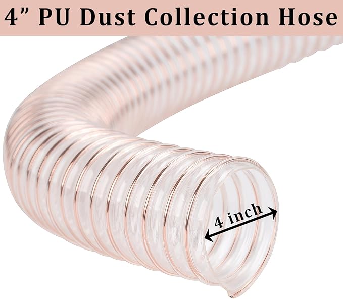 PU Dust Collection Hose 4??횞 10 ft Heavy Duty Clear Flexible Collector Hose Reinforced with Spiral Steel Wire for Dust Collection Systems Fume Debris Band Saw Jointer Wood Shop (PU Durable Type)