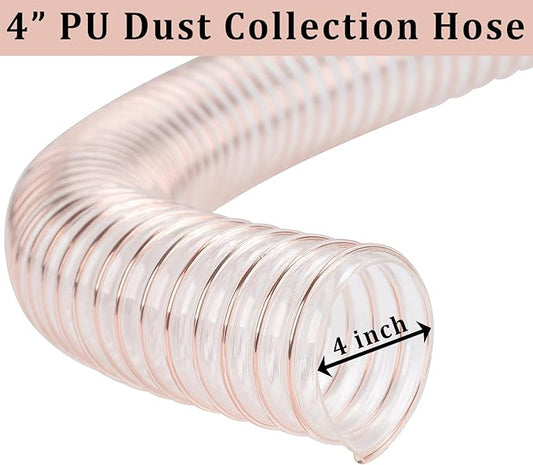 PU Dust Collection Hose 4??횞 5 ft Heavy Duty Clear Flexible Collector Hose Reinforced with Spiral Steel Wire for Dust Collection Systems Fume Debris Band Saw Jointer Wood Shop (PU Durable Type)