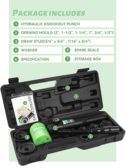 AMZCNC Hydraulic Knockout Hole Punch Driver Kit 1/2 to 2 inch Electrical Conduit Hole Cutter Set KO Tool Kit Metal Sheet Puncher (1/2??2??