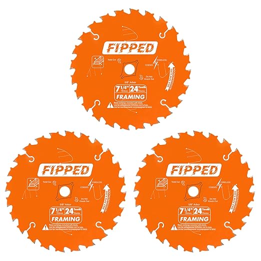 3 Pack 7-1/4 Inch 24 ATB Teeth Framing Circular Saw Blades for Wood Cutting with 5/8'' Arbor, Replacement for Diablo D0724A Framing Saw Blade, with TCT for Longer Life and Faster Cutting Speed