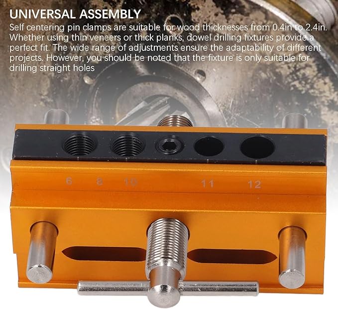 Self Centering Doweling Jig Kit Metric Adjustable Width Dowel Jig Kit for Straight Holes, Biscuit Joiner Set, 6 Bushings Power Tool Accessory Jigs for Straight Holes (Gold)