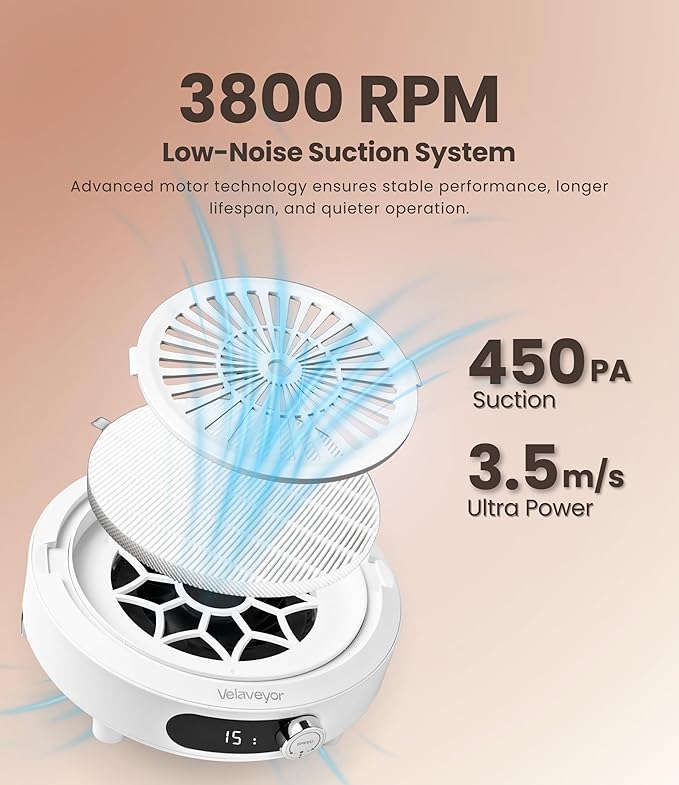 Nail Dust Collector, Rechargeable & Cordless 3800 RPM Low Noise Nail Vacuum Fan with LED Display, Adjustable Speed, Reusable Filter, 30 Pcs Paper, for Acrylic Nails, Salon & Home Use, White