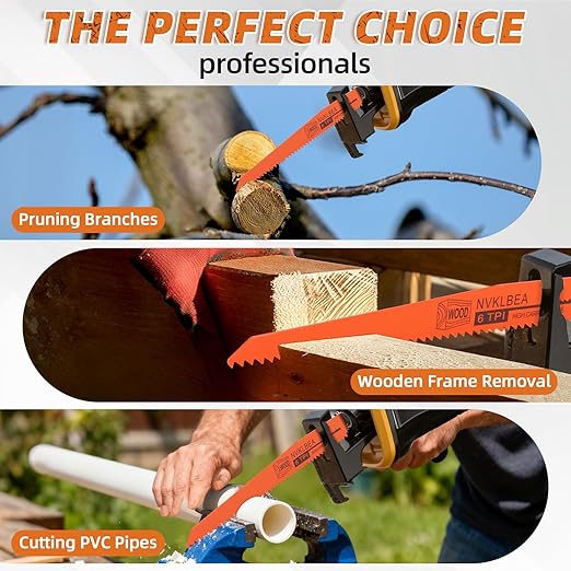 10-Piece Reciprocating Saw Blades 6 & 8 Inch Wood & Metal Cutting Saw Blades Premium Blades Carbon Steel Bi - Metal Reciprocating Saw Blades for Wood Pruning NVKLBEA