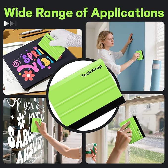 TECKWRAP 2 PCS Professional Felt Squeegee for Vinyl Stickers & Wallpaper - Scratch - Free (Neon Green)