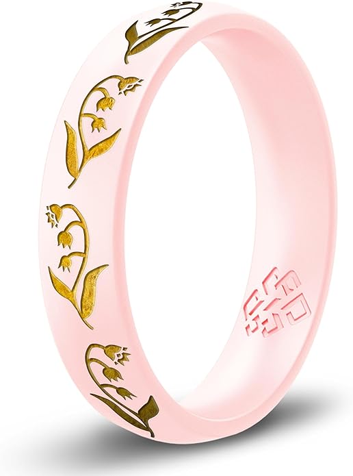 Knot Theory Birth Flower Silicone Ring for Women - 4mm Comfort Fit Wedding Band Engagement Ring