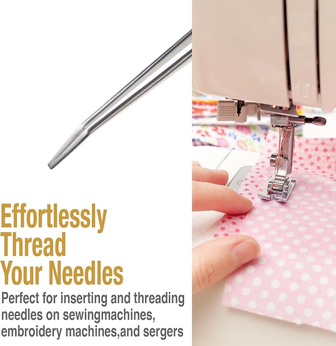 Beaditive 6-inch Sewing Machine Tweezers Set (10-PC) Serrated Bent Tips | Professional Grade, High Precision | Stainless Steel