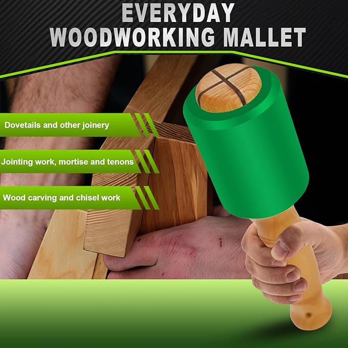 Wood Carving Mallet 12 oz - Non-Slip Urethane Head Woodworking Hammer for Chisels & Carving Tools (deep green)