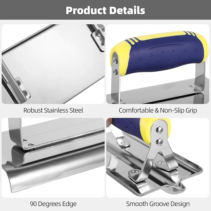 4 PCS Stainless Steel Concrete Tool Set, Includes Groover, Edger, Inside & Outside Corner Trowels, Anti-Rust Metal with Non-Slip Handle, Cement, Mortar, Plaster, Masonry Corner Finishing Work