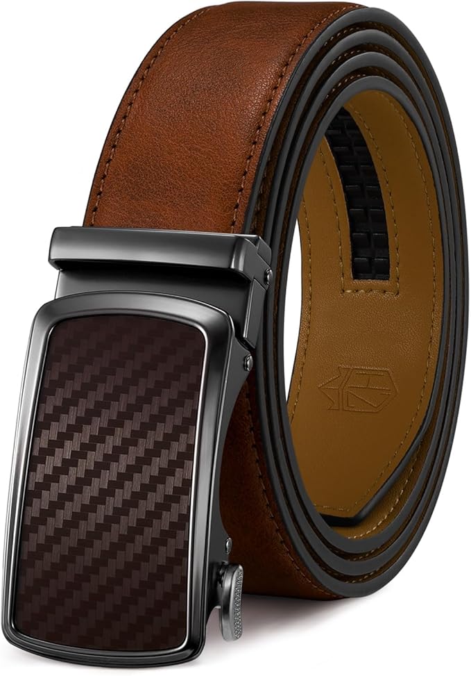 Zitahli Belt Men, Ratchet Belt Dress with 1 3/8" Premium Leather,Slide Belt with Easier Adjustable Automatic Buckle