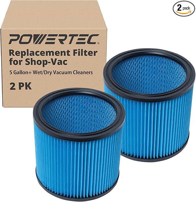 POWERTEC 90304 Cartridge Filters 2PK for Shop Vac, 90333, 90350, 9030433 Type U Replacement Filters, Fits Shop-Vac Most 5 Gallon and Above Wet/Dry Vacuum Cleaners (75082-P2)