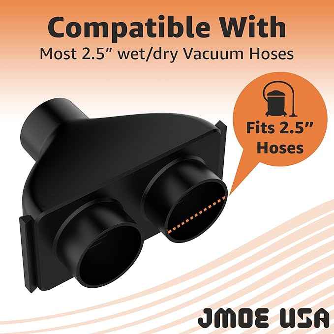 Jmoe USA 2.5 Inch Shop Vac Y Connector Splitter With Individual Blast Gates | Dust Collection Hose Splitter | Fits Ridgid, Craftsman, and Most Wet Dry Vacuums