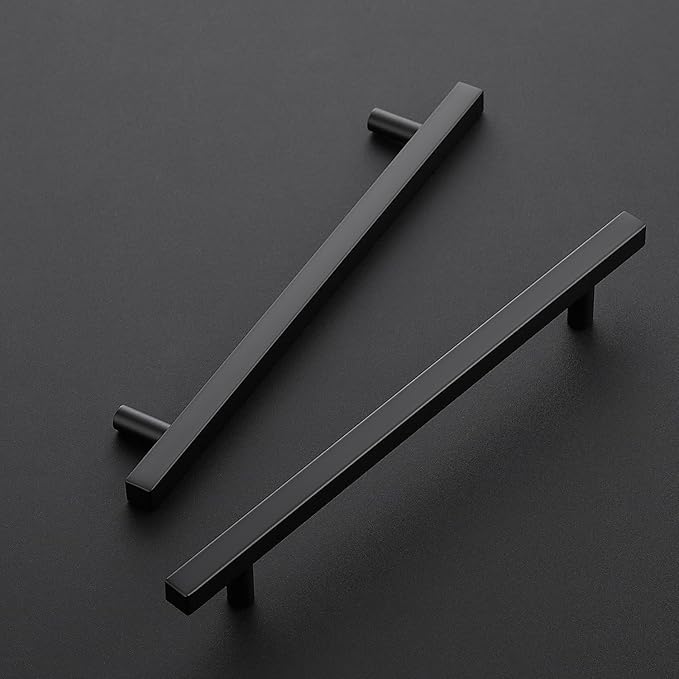 Ravinte 20 Pack 7-1/2 Inch Cabinet Pulls Black Sqaure Kitchen Cabinet Handles Black Cabinet Hardware Stainless Steel Drawer Pulls 10 Inch Overall Length with Mounting Template
