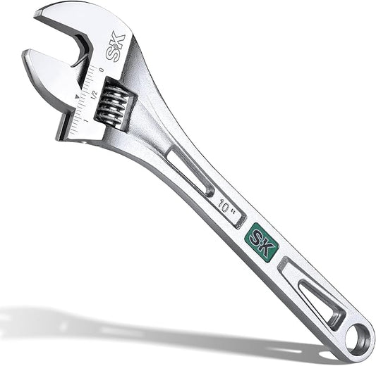 SK 10-Inch Adjustable Wrench, 1-1/4" Jaw Capacity, Cr-V Steel, SAE&Metric Scales
