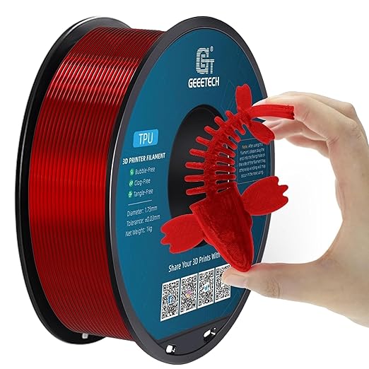 Geeetech TPU Filament 1.75mm, 1KG (2.2lbs) Spool ??95A Flexible 3D Printer Filament with High Elasticity, Dimensional Accuracy 짹0.03mm, Fits Most FDM Printers, Clear Red