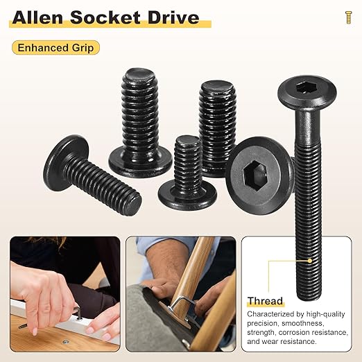 METALLIXITY Flat Head Hex Socket Cap Screws Bolts(M8-1.25x75) 5Pcs, Steel Hex Socket Furniture Bolts Screws - for Furniture Woodworking Project, Black