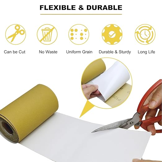 Total 20 Yards Long 4-1/2" Wide PSA Continuous Roll Set - 80 120 220 320 Grit Longboard Sandpaper, Self Adhesive Stickyback Sanding Sheets Sandpaper for Automotive, Woodworking, Hand Sanding Blocks