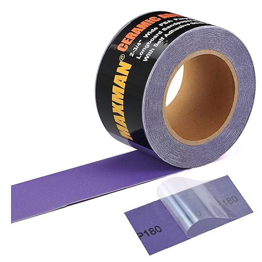 MAXMAN 180 Grit Sandpaper Roll, PSA Purple Film Ceramic Longboard Sand Paper, 2-3/4" Wide Continuous 20 Yard Long Continuous Roll, Self Adhesive Stickyback for Auto, Wood, Metal, Hand Sanding Blocks
