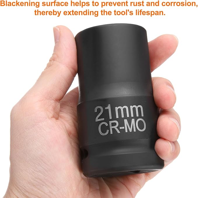HARFINGTON 4 Point Square Socket 1" Drive 21mm Metric Square Impact Socket CR-MO Blackening Standard Wheel Sleeve Pneumatic Sleeve Tool for Auto Repair Mechanical Maintenance Home Use