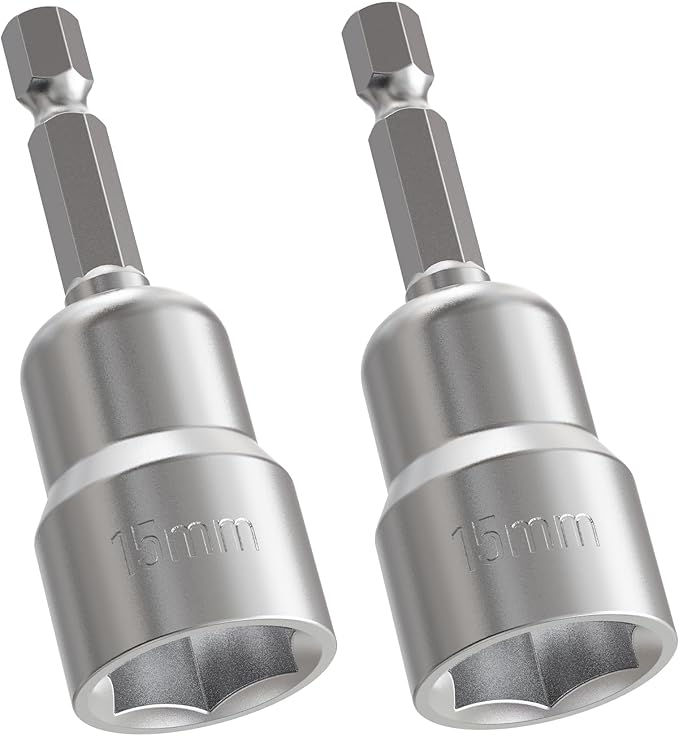 FOCKEAMS 2Pcs 15mm/0.59in Magnetic Nut Setter Driver Drill Bit,Quick-Change,Impact Nut Driver Kit for Electric Drill,1/4" Hex Shank Drill Socket,65 mm Length Cr-V Adapter Drill Bits,Metric&SAE