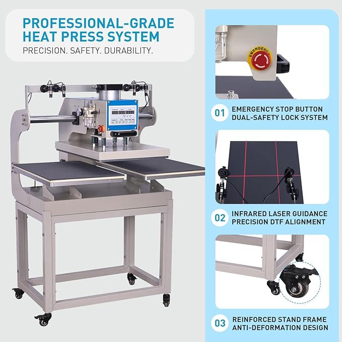 16?쓝24??Commercial Heat Press Machine, Pneumatic Up Sliding, for T-Shirts Garments Bag Textile Curtain, Digital Industrial Sublimation Printer for Sublimation Vinyl Heat Transfer Projects