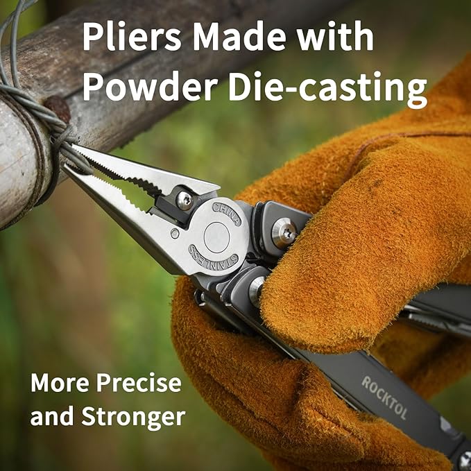 ROCKTOL Multitool Pliers, EDC Multitool Pocket Knife VG10 Blade, 27-in-1 Multi-tool with Titanium-plated Handle, Precision Screwdriver, Gut Hook for Hunting, Backpacking, Hiking, Camping, (Gen-R)
