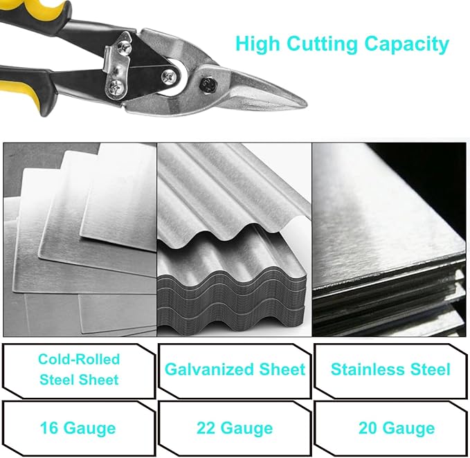 10 Inch Aviation Tin Snips, Heavy Duty Chrome Vanadium Steel Metal Cutter Shears for Cutting Sheet Metal, CR-V Straight Cut
