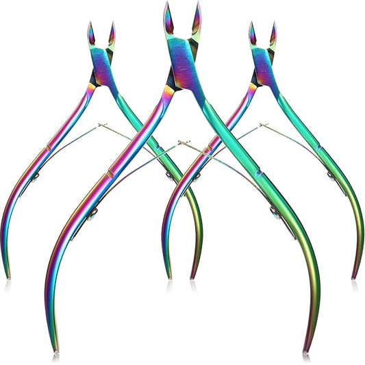 Mudder 3 Packs Cuticle Nippers Cutter Tool Stainless Steel Nail Cuticle Trimmer Remover with Pointed Blade Scissors Pedicure Manicure Tool for Fingernails Nails Care and Toenails(Rainbow)