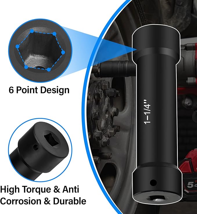 Drive Extended Length Impact Socket Set 6 Pack 1/2 Inch Drive Crank Bolt Socket Set Include Sizes 3/4", 7/8", 15/16", 1-1/16", 1-1/8", 1-1/4" for High Torque Use with Case