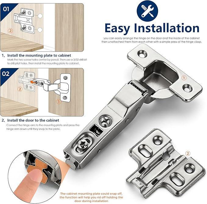 Ravinte 20 Pack (10 Pairs) European Kitchen Cabinet Hinges - Soft Close Half Overlay Door Hinges, Heavy-Duty Frameless Adjustable Concealed Cup Hinge