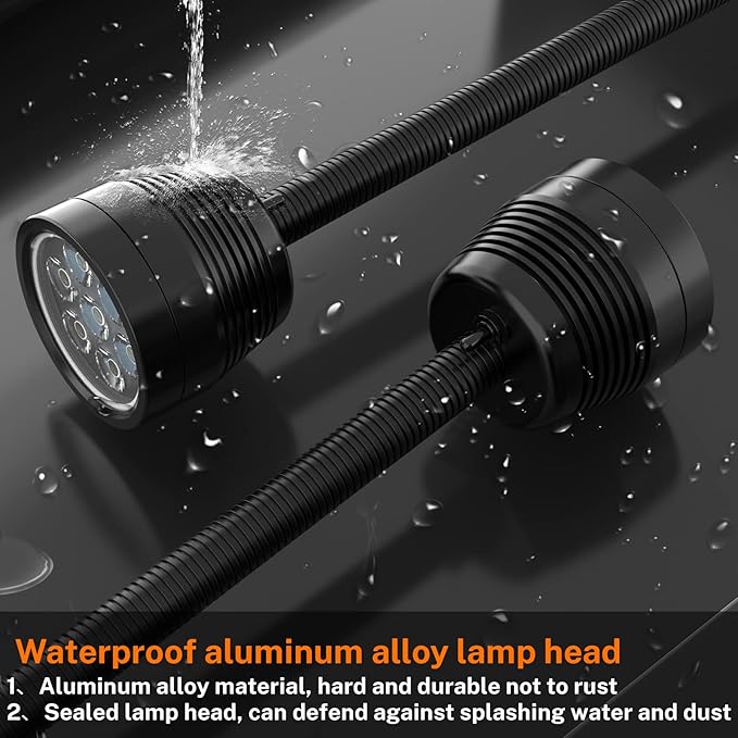 Magnetic Work Light, Led Magnetic Lamp, IP65 Water Proof Flexible Gooseneck Lamp 1400 Lumens for Lathe Milling, Drill Press, Industrial Lighting,with 12T Magnetic Base…