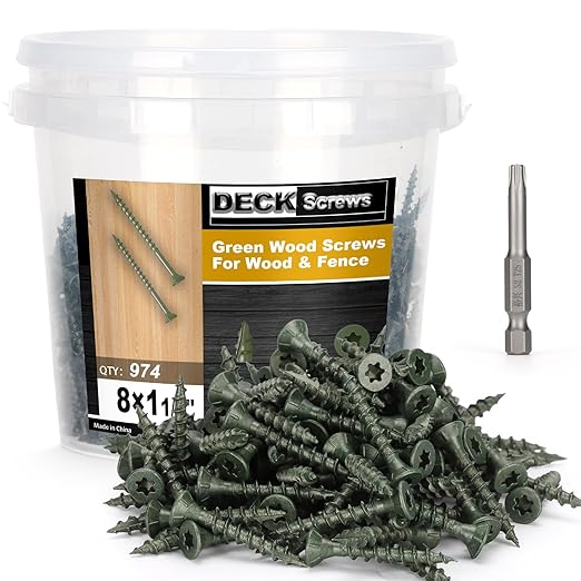 Deck Screws #8 x 1-1/4?쇺? T25 Star Torx Drive Flat Head Wood Screws, Green, 5lb