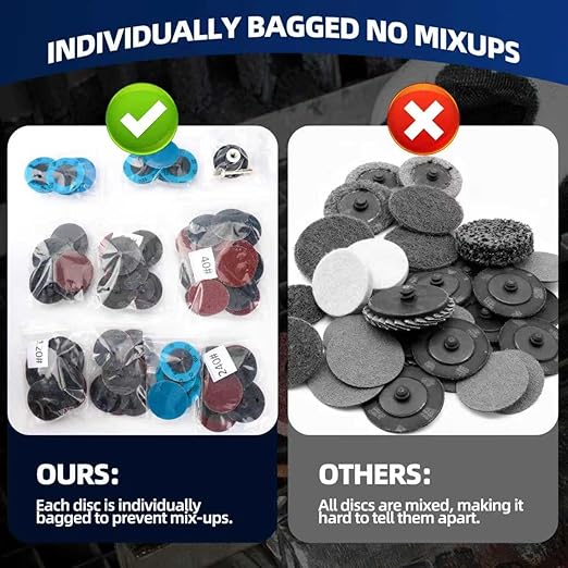 108Pcs Sanding Discs Set 2 inch Quick Change Disc with 1/4 inch Holder Surface Conditioning Disc for Die Grinder Surface Prep Strip Grind Polish Burr Finish Rust Paint Removal