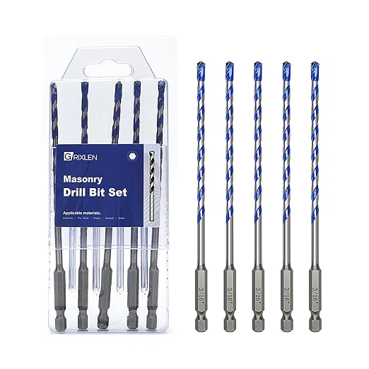 5 Pack 3/16 inch Concrete Drill Bit Set,Masonry Drill Bit Set with Hex Shank,Carbide Tip Drill Bits for Concrete, Tile,Brick, Plastic, Cement (3/16"竊? Pcs竊?