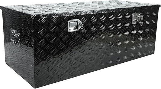 confote 48 Inch Heavy Duty Aluminum Stripes Plated Tool Box Pick Up Truck Bed RV Trailer Toolbox Square Storage Organizer with Side Handle, Lock and Keys, Waterproof -48"x 19.5"x 17.5"，Black