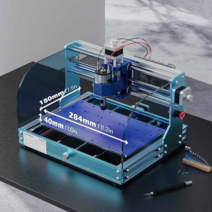 Genmitsu 3018-PROVer V2 CNC Milling Machine, Desktop CNC for Beginner with Limit Switches & Emergency-Stop, Upgraded Z Axis Aluminum Spoilboard, Working Area 284 x 180 x 40mm (11.2 x 7.1 x 1.6 inches)