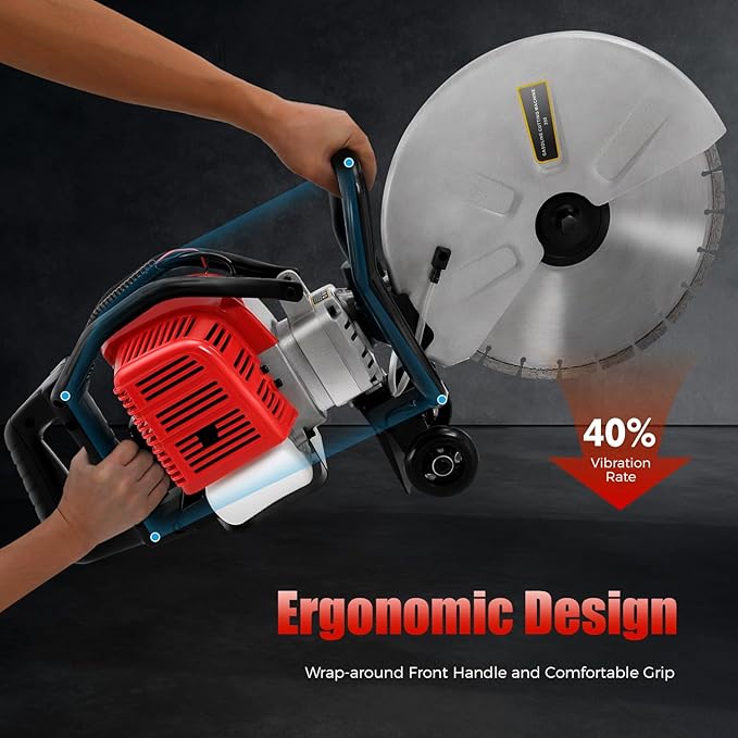 52CC Concrete Cutter Saw, 2-Stroke Gas Powered Disc Cutter/Circular Saw with 13in Blade, Dry & Wet Concrete Cutting Tool for Stone & Masonry Projects, 1.4KW/6500RPM