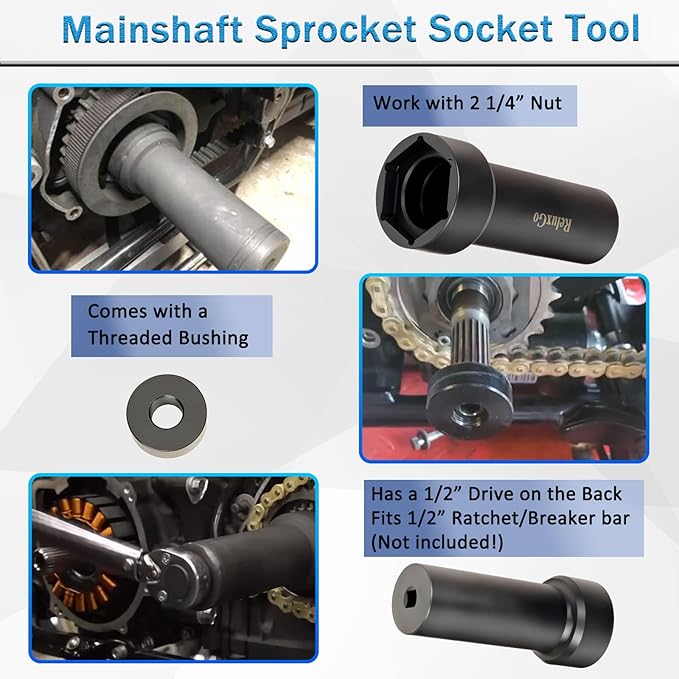 2-1/4" Mainshaft Sprocket Socket Tool with 1/2" Drive, Pulley Wrench Lock Nut Main Shaft Socket Tool for 1Harley Davidson Twin Cam, Dyna, Electra Glide, Heritage Softai, Harley Davidson Specialty Tool
