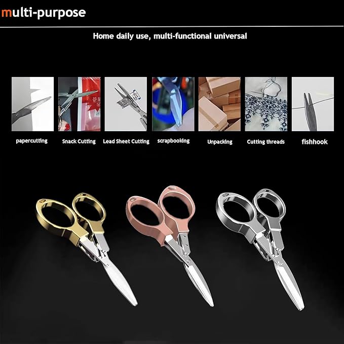 Mini Folding Scissors, Safe Portable Travel Mini Scissors, Stainless Steel Retractable Small Scissors for Home Office, 2 Piece Set (gold)
