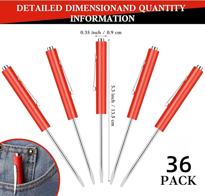 36 Pieces Pocket Screwdriver Mini Tops and Pocket Clips Magnetic Slotted Small Screw Driver with a Single Blade Head for Mechanical, Electrician (Red)