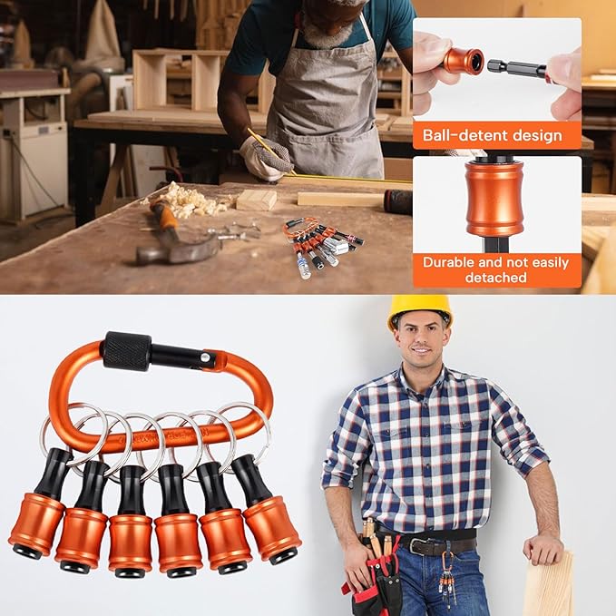 Upgrade Orange 12Pcs Bit Holder Keychain, 1/4 inch Hex Shank Bit Holders, Quick-change Design For Nut Driver, Screwdriver & Drill Bits, Include Keychain Carabiner, Push to Unlock