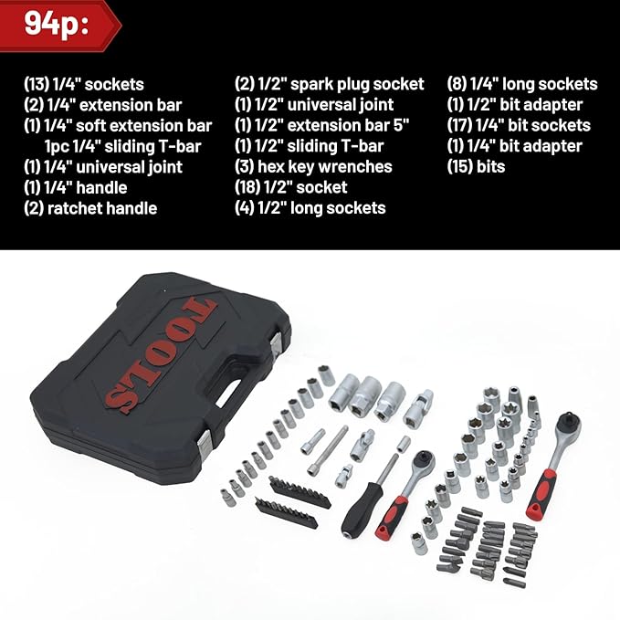 Ultimate Sockets Set Comprehensive Hand Tool Set Perfect for Home Essentials College Dorm Car Emergency Kit Ideal Apartment Essentials & Men?셲 Tools Gift (94pcs)