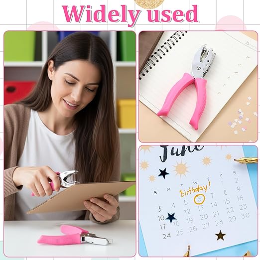 6 Pack 1/4 Inch Hole Punch, Metal Handheld Small Hole Puncher, Metal Handheld Paper Punch with Soft Grip for DIY Craft Tags Clothing Ticket Scrapbook, Circle, Heart, Star, Triangle Shapes