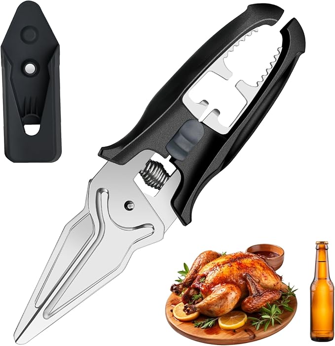 Kitchen Scissors All Purpose for Food - AJXX Kitchen Shears Heavy Duty Poultry Shears, Stainless Steel Cooking Meat Cutting Scissors with Magnetic Holder & Safety Lock, Dishwasher Safe