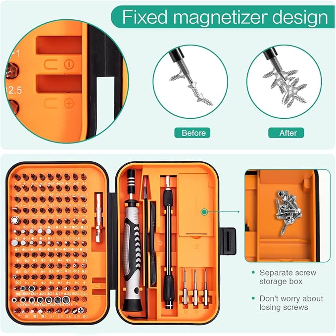 ORIA Precision Screwdriver Set, Magnetic Repair Tool Kit, 130 in 1 Professional Screwdriver Kit with 120 Bits, Built-in Magnetizer, Case, for Electronics, Watch, Eyeglasses, DIY Projects