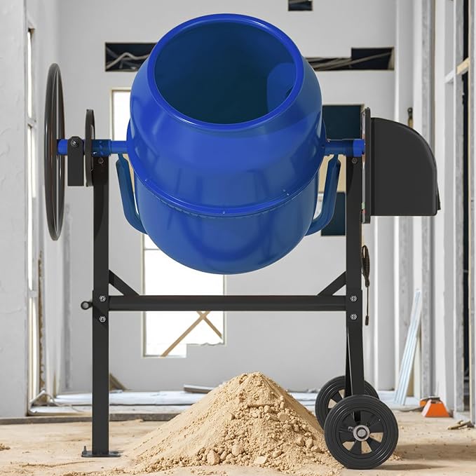 4.5 Cu.Ft. Electric Cement Mixer, 120L Dumb Portable Concrete Mixer with wheel&Stand,120V Mortar For Concreat,Mortar,Feeds and Seeds, Blue