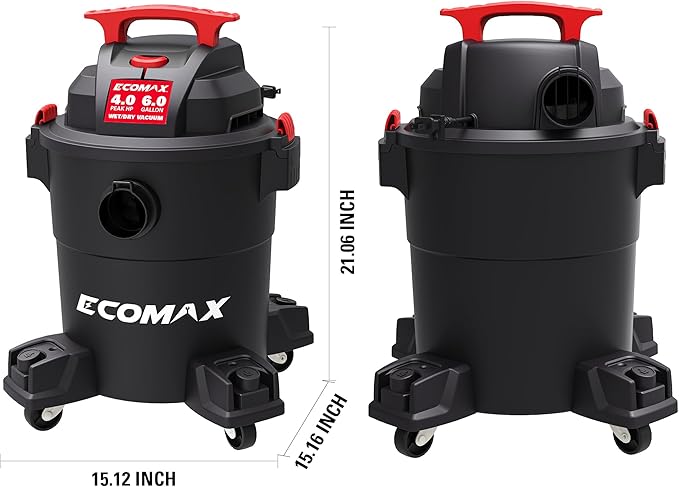 ECOMAX Wet Dry Vacuum 6 Gallon, 4 HP 85 CFM 3-in-1 Shop Vac with Suction/Blow/Wet Dry Function, Heavy-Duty Portable Poly Wet/Dry Vac Car Vacuum for Workshop, Jobsite, Garage and Home Cleaning