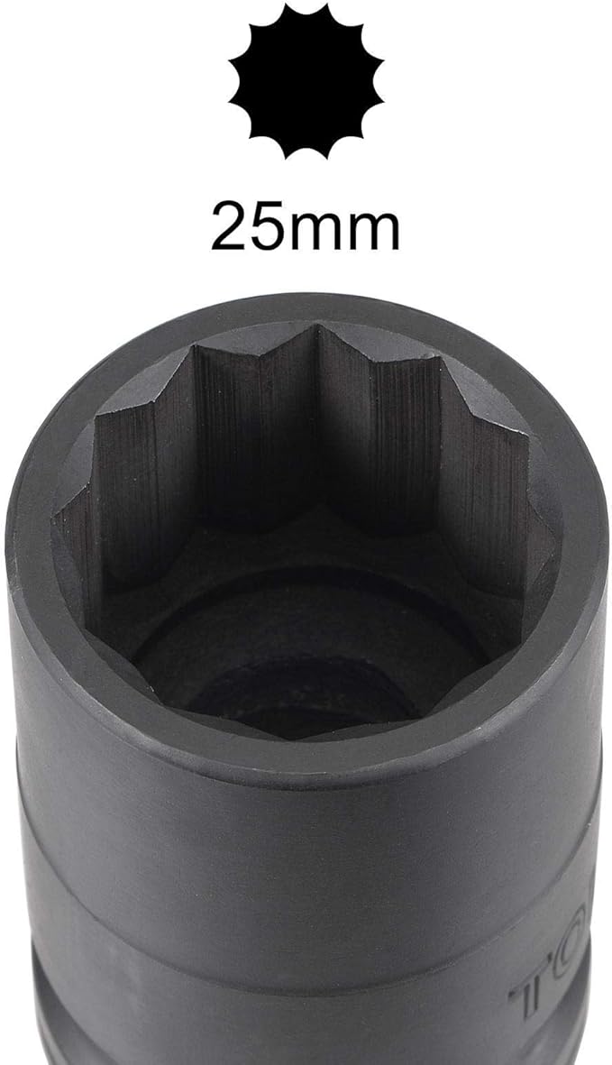 uxcell 3/4-Inch Drive 25mm 12-Point Impact Socket, CR-MO Steel 56mm Length, Standard Metric Sizes