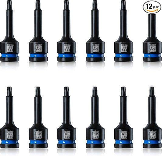 toolant Torx T35 Impact Bit Socket Set 12pcs,1/2" S2 Steel Air Drive Star Sockets, Long High Impact Bits,Professional Mechanic & Automotive Repair Socket Set