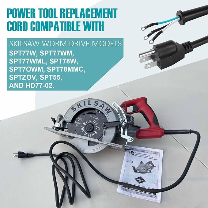 95104L Replacement Cord Compatible with SKILSAW Saw SPT77WM SPT78W Circular Saw Power Cord M77 77 Parts